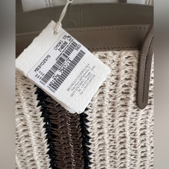 NWT 3K Brunello Cucinelli Italy Brown Cream Sequins Knitted Tote Handbag Bag - Picture 7 of 14